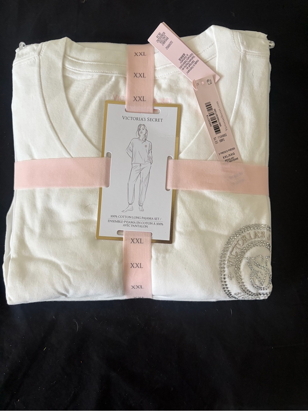 NWT Victoria’s Secret 100% Cotton Long Pajama Set White Bling Logo XXL